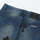 CHROME HEARTS BLACK CROSS PATCH JEANS DENIM