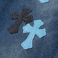 CHROME HEARTS BLUE CROSS PATCH JEANS DENIM
