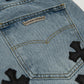 CHROME HEARTS BLACK CROSS PATCH JORTS WASHED DENIM
