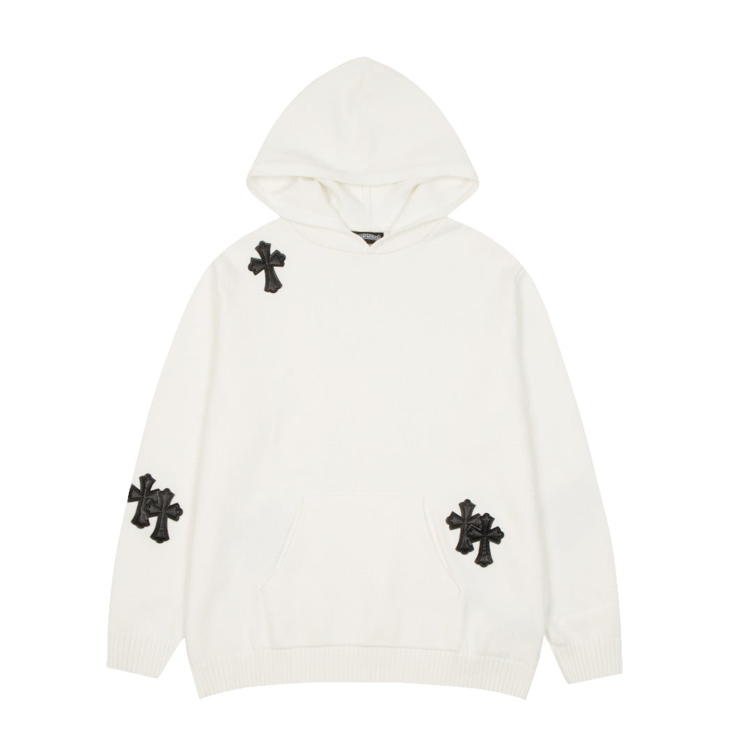 CHROME HEARTS BLACK CROSS PATCH HOODIE WHITE