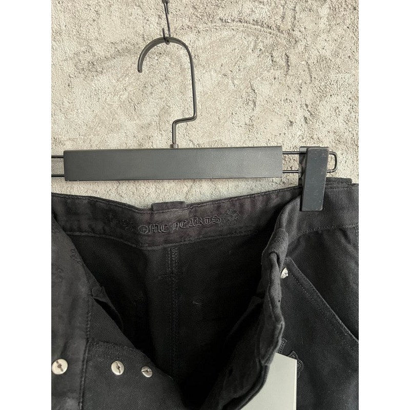CHROME HEARTS BLACK DOUBLE KNEE CARPENTER JEANS