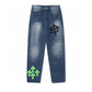 CHROME HEARTS GREEN CROSS PATCH JEANS DENIM