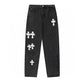 CHROME HEARTS WHITE CROSS PATCH JEANS BLACK