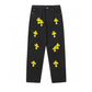CHROME HEARTS YELLOW CROSS PATCH JEANS BLACK