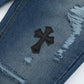 CHROME HEARTS BLACK CROSS PATCH JEANS DENIM