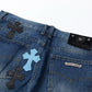 CHROME HEARTS BLUE CROSS PATCH JEANS DENIM